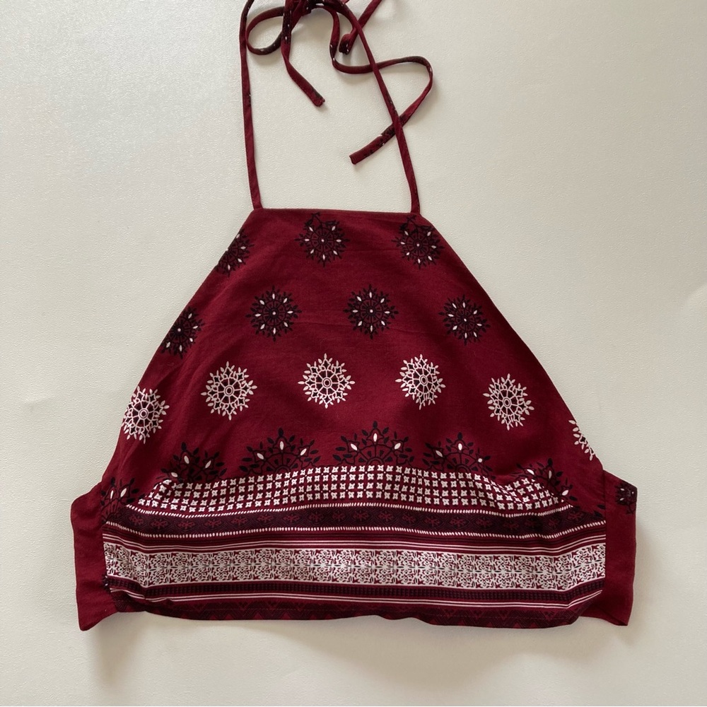 Tobi Boho Hanky Halter Maroon Crop Top Women S